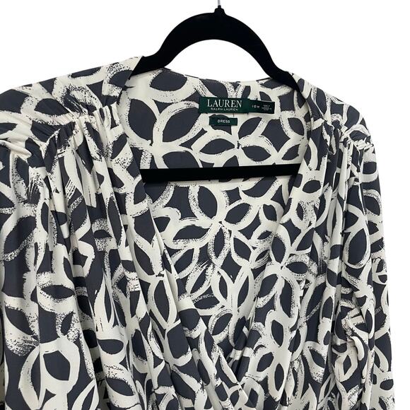 Lauren Ralph Lauren Gray White Floral Lowcut Gathered Waist Dress Size 16W - Picture 3 of 5